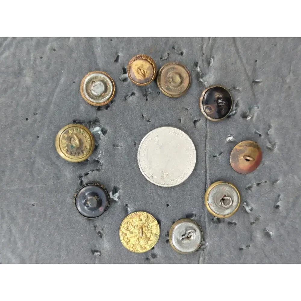 LOT CC of 10 Antique Vintage Victorian Brass Mixed Materials Buttons ESTATE FIND